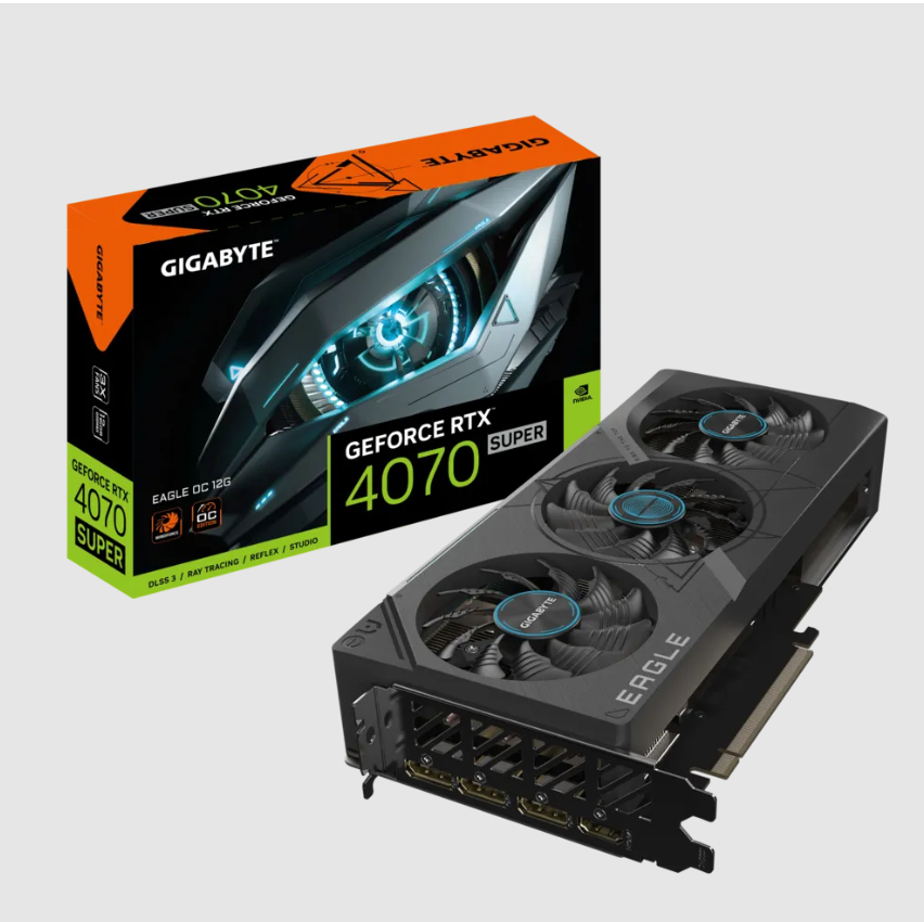  nVIDIA GeForce RTX4070 SUPER EAGLE OC 12G<br>Core Clock: 2535MHz, 1x HDMI/ 3x DP, Max Resolution: 7680 x 4320, 1x 16-Pin Connector, Recommended: 700W  